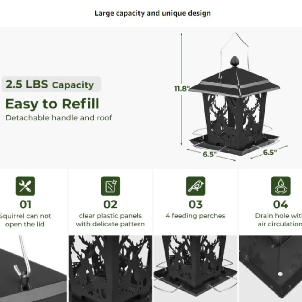 Copper Color Lantern Style Bird Feeder for Outdoors - Wild Bird Hopper Feeder